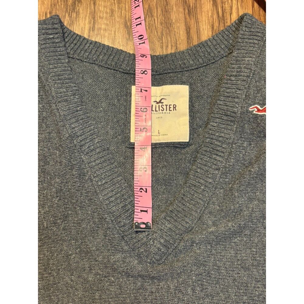 Hollister Y2K Gray knit Ribbed Trim V Neck Sweater Cotton Rabbit Hair 90s sz L - Picture 8 of 8